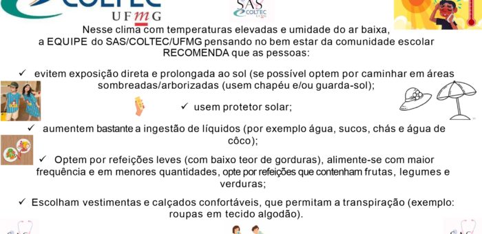 Recomendações em clima de calor e umidade baixa